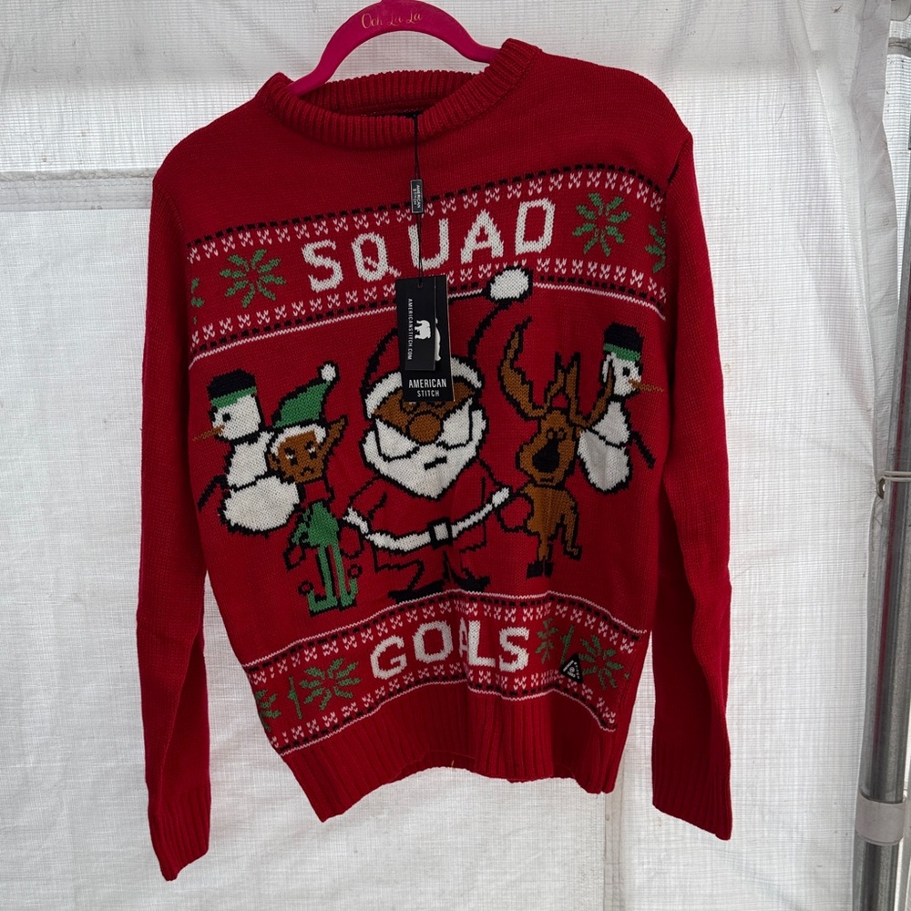 American stitch Red Christmas Sweater with Festive Characters